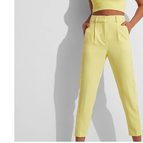 express Pants - Express Lemon Yellow Cropped Ankle Trousers